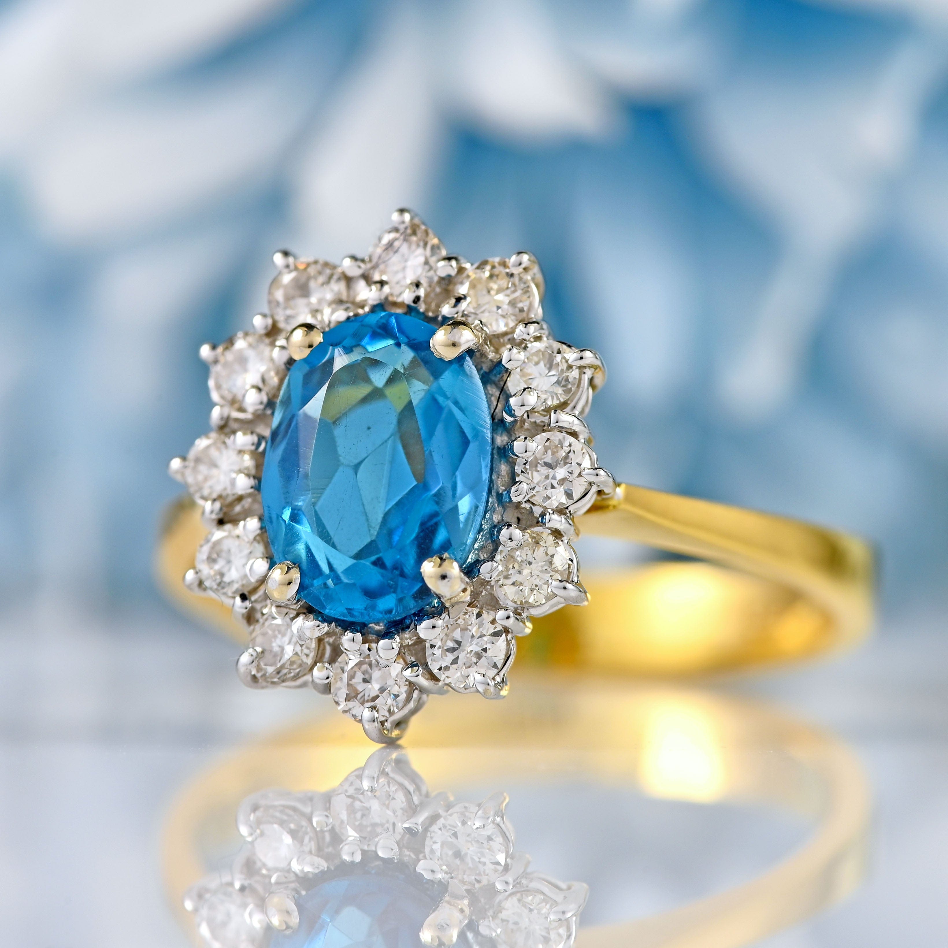 Ellibelle Jewellery Vintage 1985 Swiss Topaz & Diamond 18ct Gold Cluster Ring