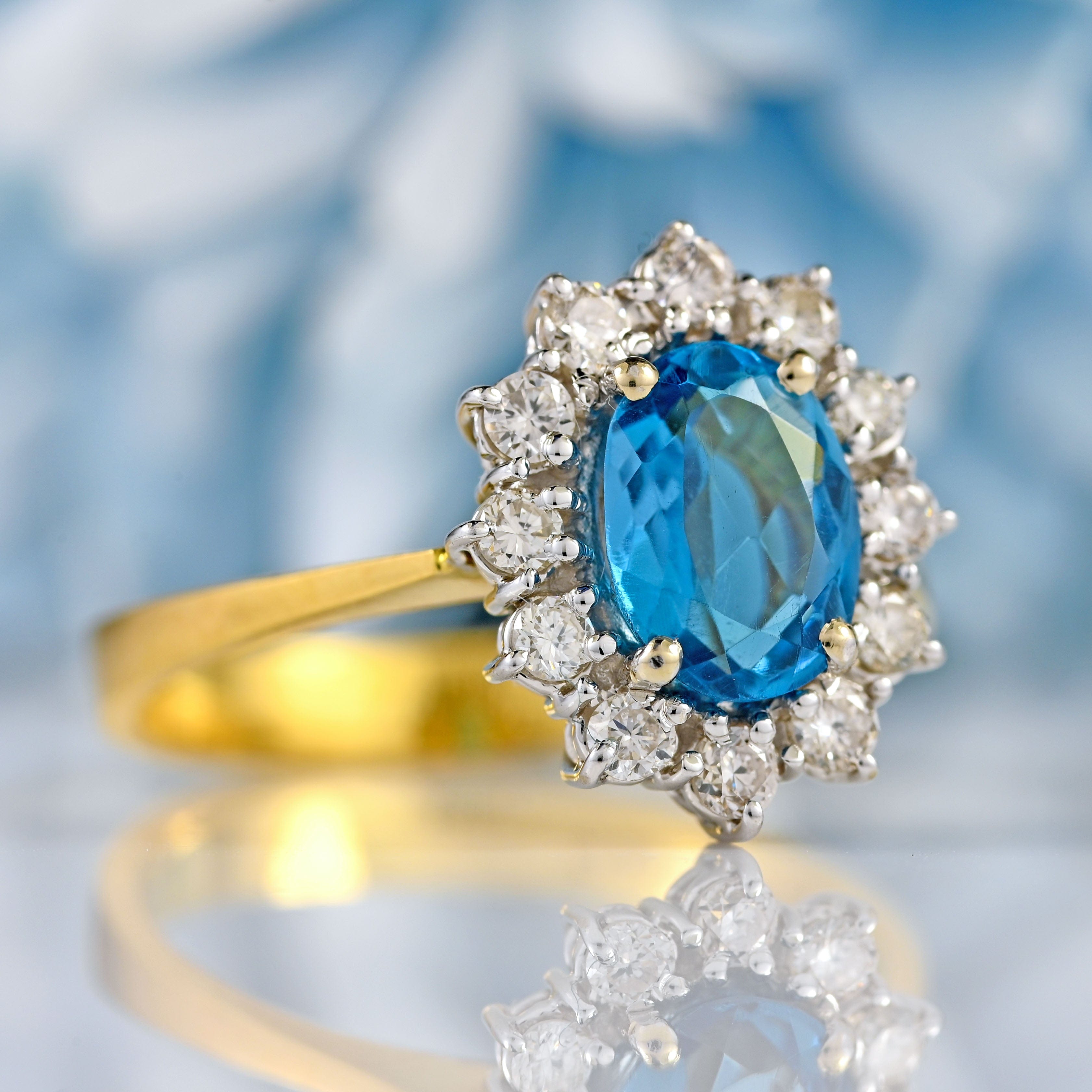 Ellibelle Jewellery Vintage 1985 Swiss Topaz & Diamond 18ct Gold Cluster Ring