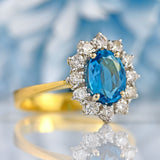 Ellibelle Jewellery Vintage 1985 Swiss Topaz & Diamond 18ct Gold Cluster Ring