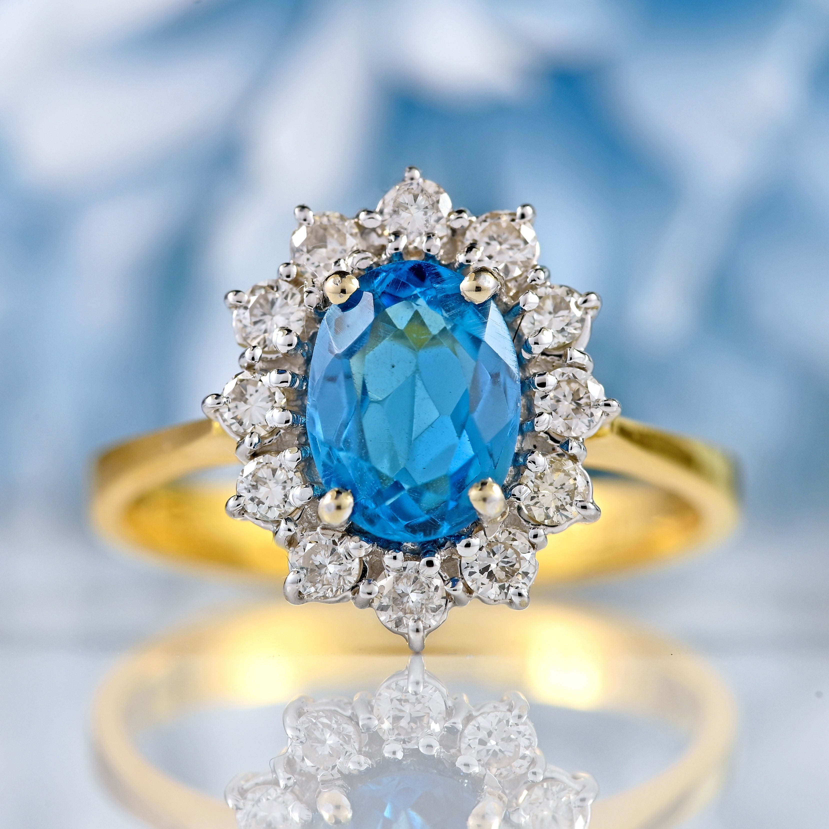 Ellibelle Jewellery Vintage 1985 Swiss Topaz & Diamond 18ct Gold Cluster Ring