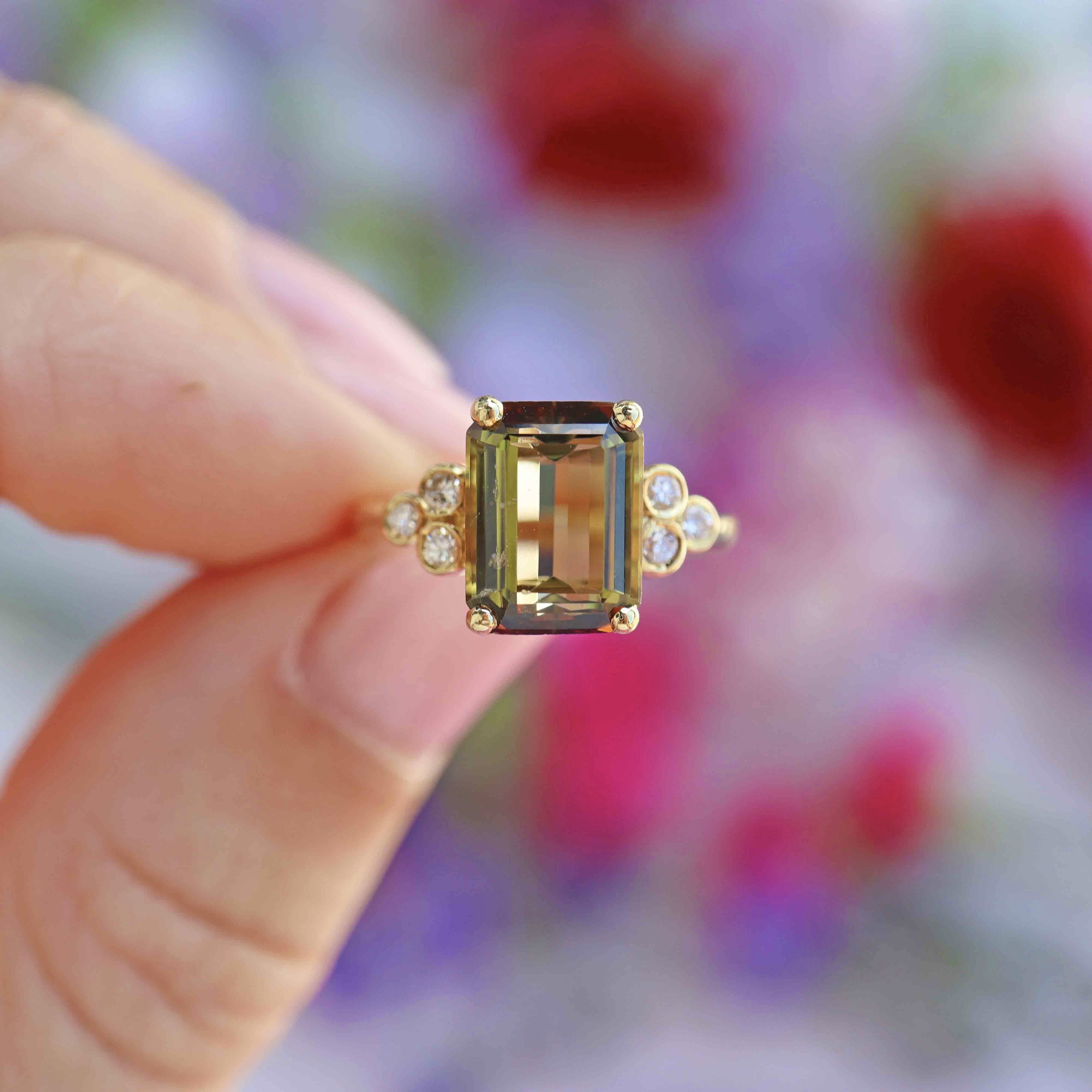 Ellibelle Jewellery Vintage 1986 Andalusite & Diamond 18ct Gold Ring By Garrard