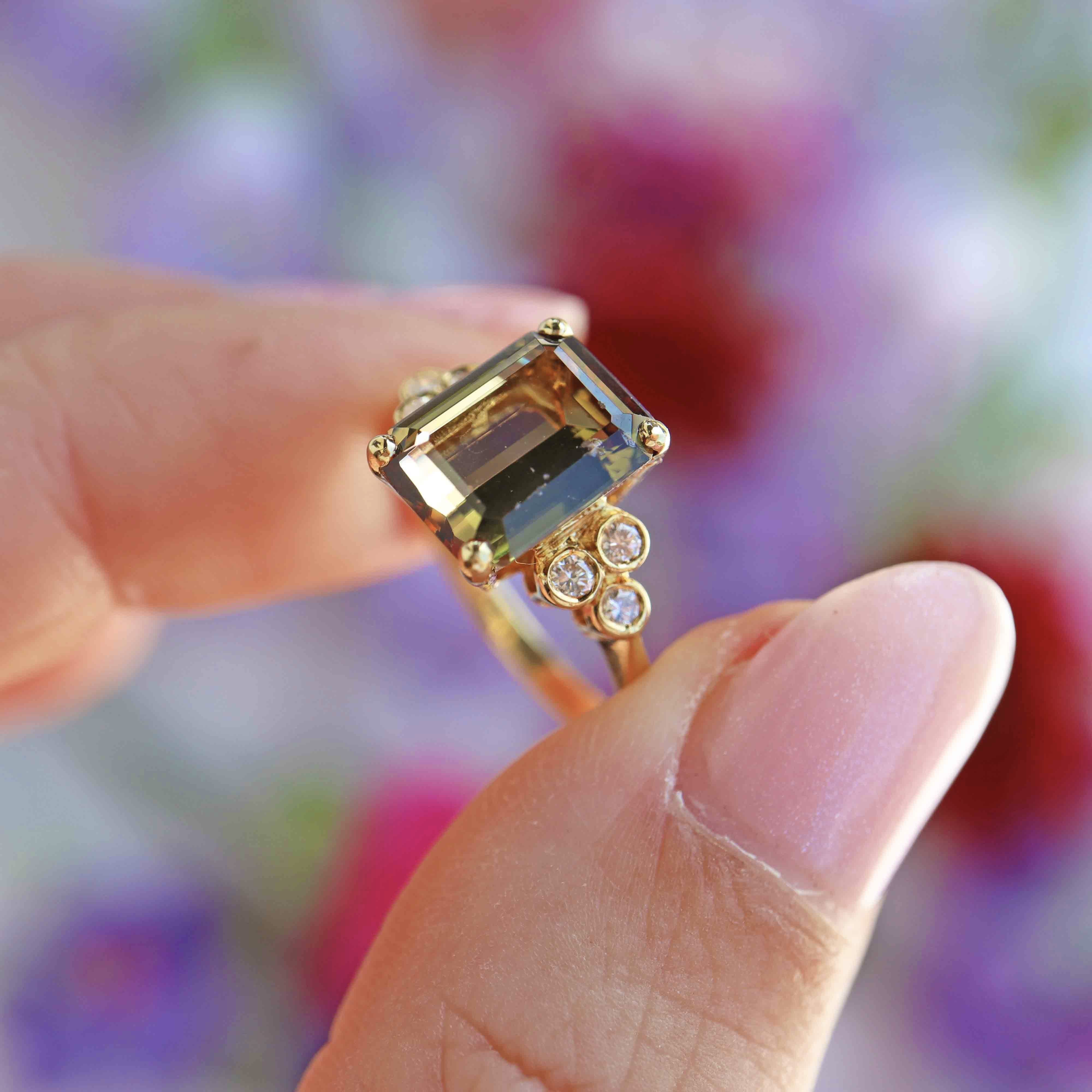 Ellibelle Jewellery Vintage 1986 Andalusite & Diamond 18ct Gold Ring By Garrard