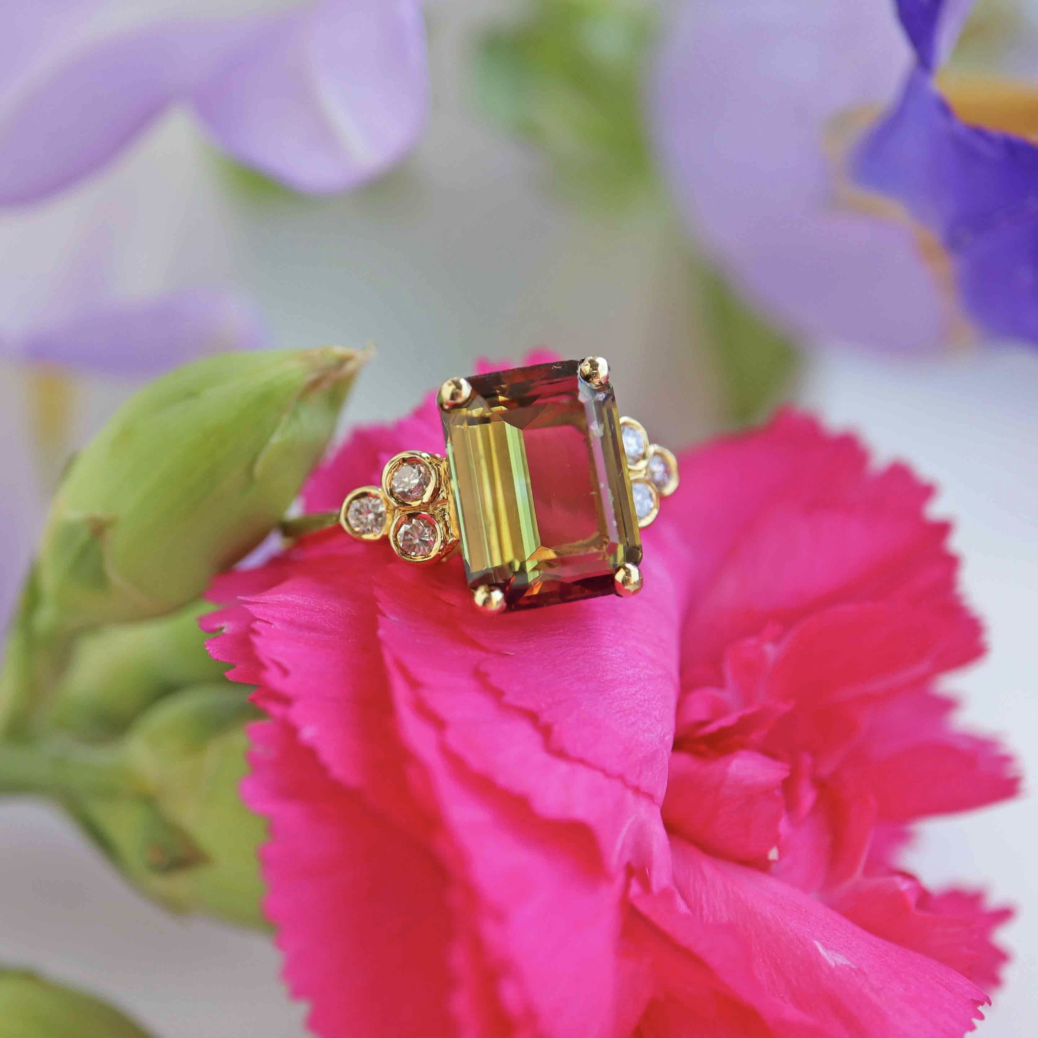 Ellibelle Jewellery Vintage 1986 Andalusite & Diamond 18ct Gold Ring By Garrard