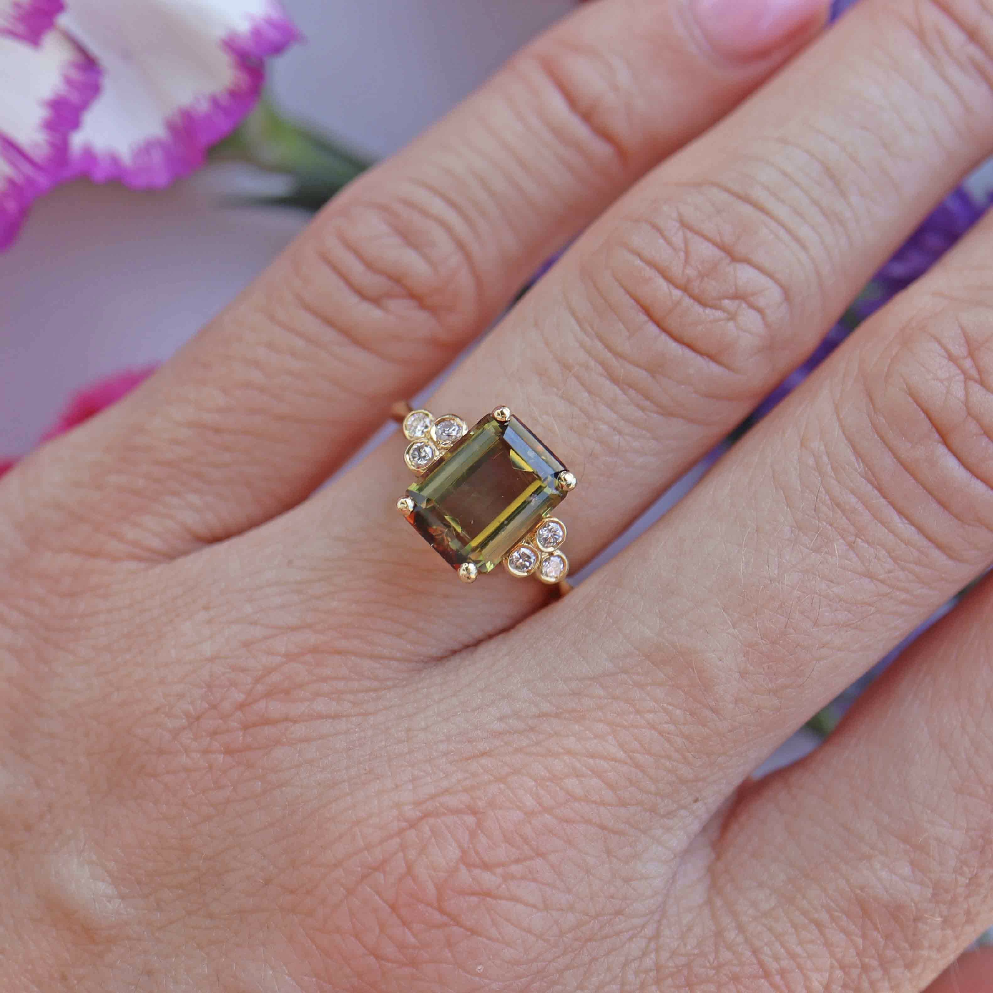 Ellibelle Jewellery Vintage 1986 Andalusite & Diamond 18ct Gold Ring By Garrard