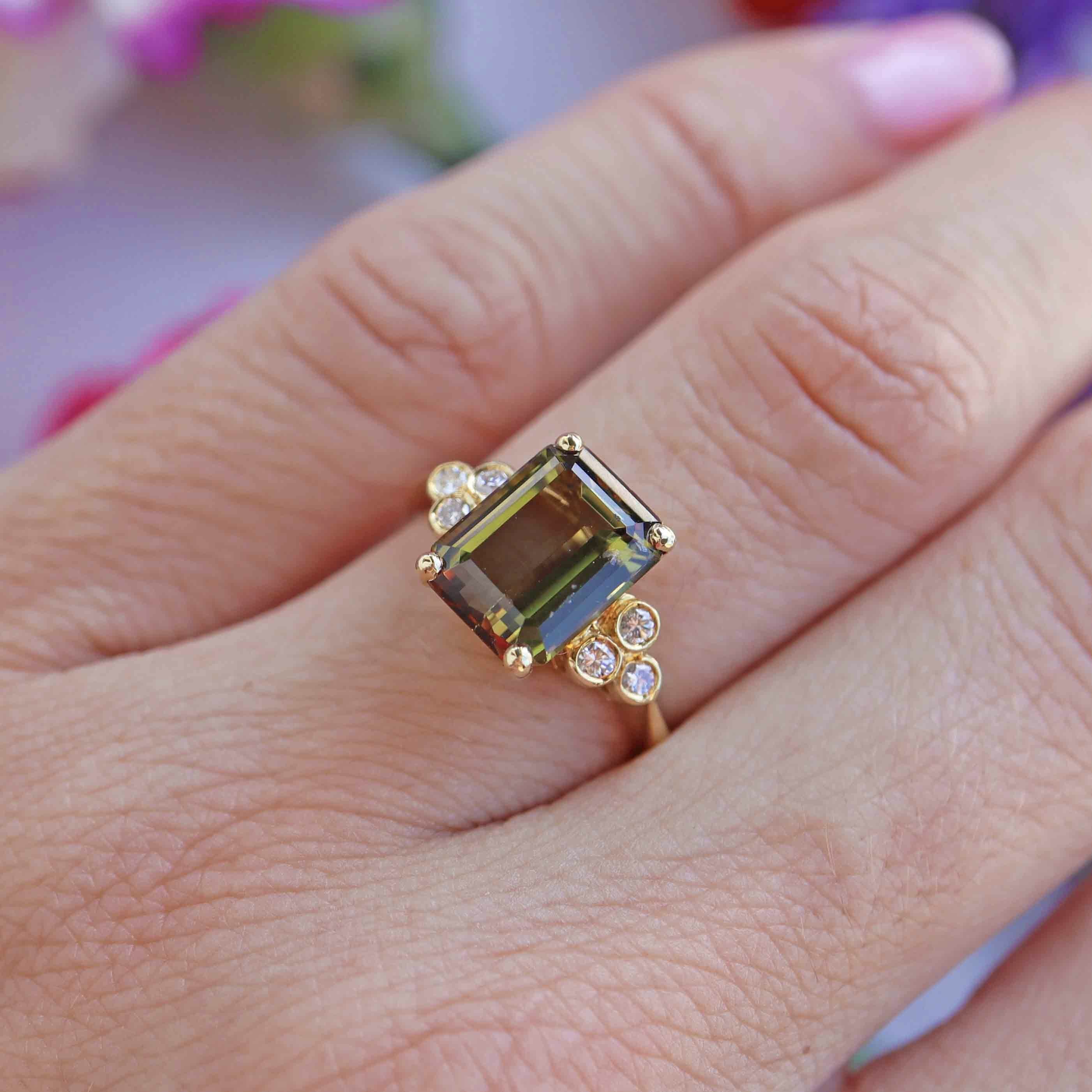 Ellibelle Jewellery Vintage 1986 Andalusite & Diamond 18ct Gold Ring By Garrard