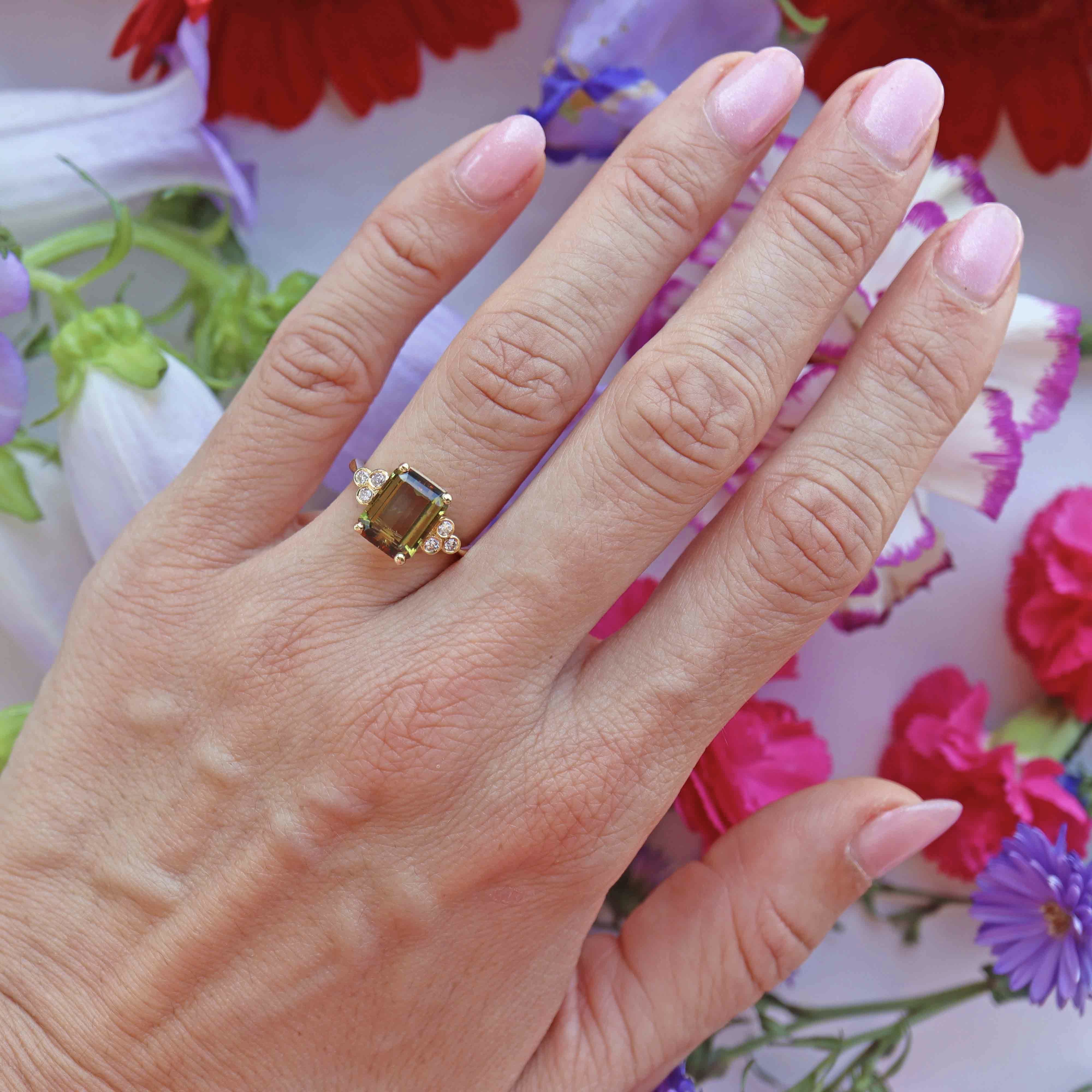 Ellibelle Jewellery Vintage 1986 Andalusite & Diamond 18ct Gold Ring By Garrard