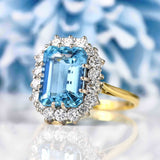 Ellibelle Jewellery Vintage 1986 Aquamarine & Diamond 18ct Gold Engagement Ring (3.67ct)