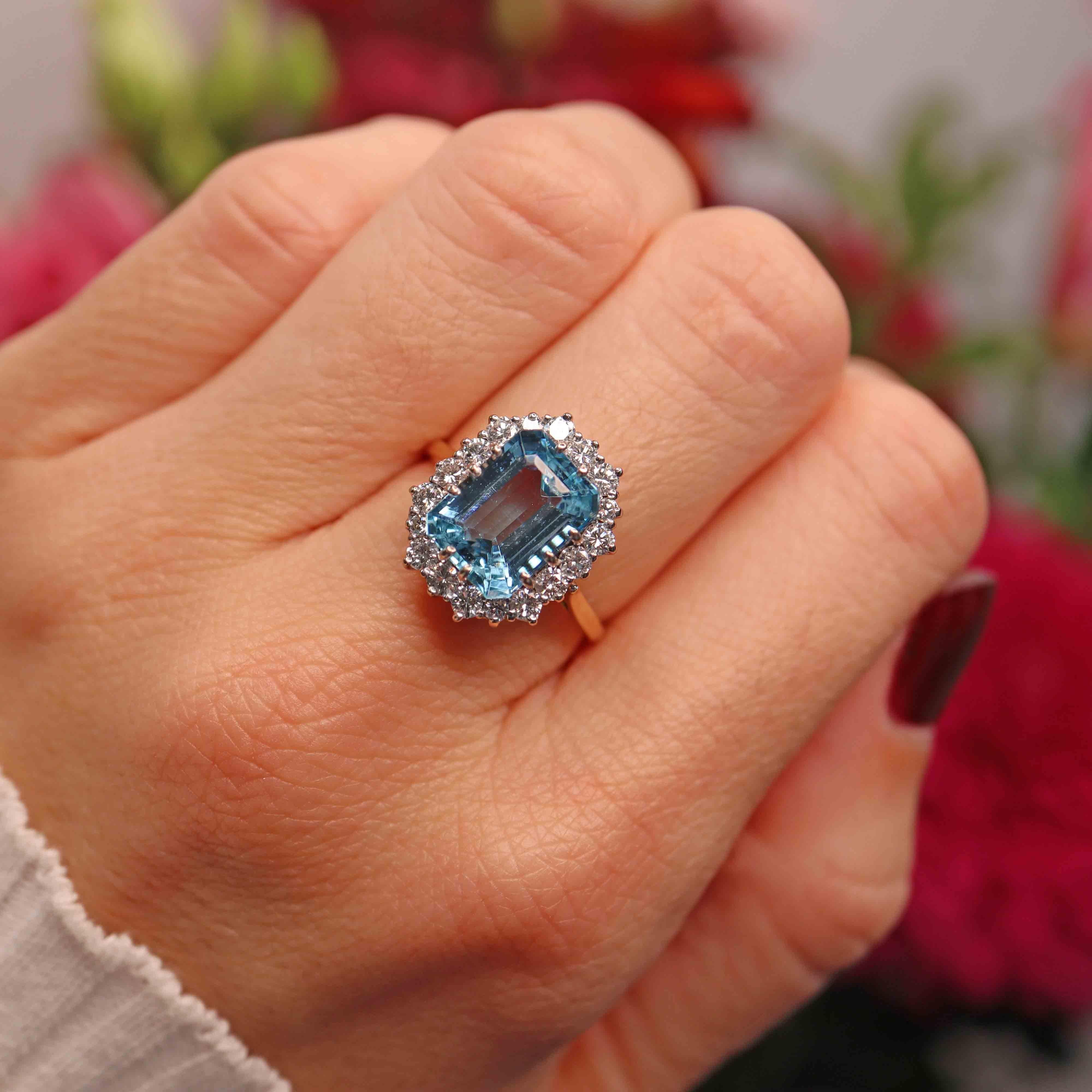 Ellibelle Jewellery Vintage 1986 Aquamarine & Diamond 18ct Gold Engagement Ring (3.67ct)