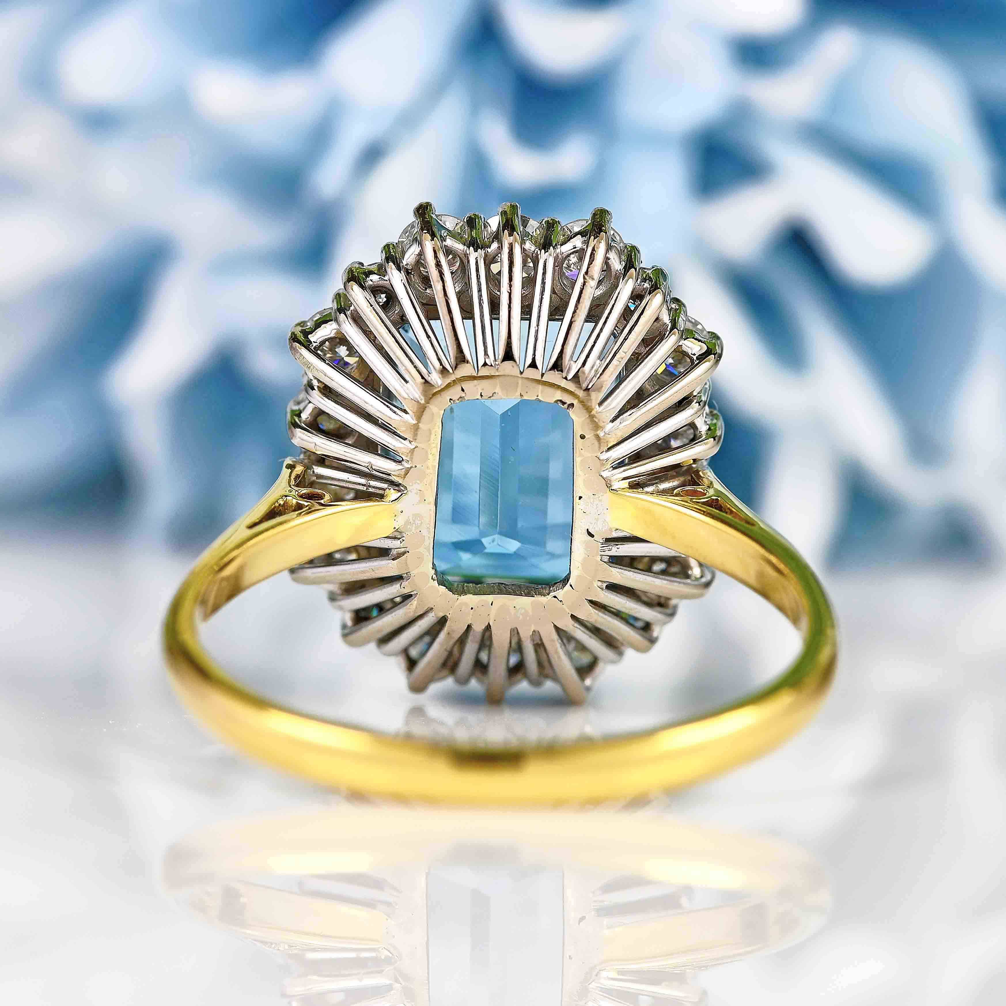 Ellibelle Jewellery Vintage 1986 Aquamarine & Diamond 18ct Gold Engagement Ring (3.67ct)