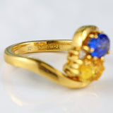 Ellibelle Jewellery Vintage 1986 Bi-Colour Yellow & Blue Sapphire 18ct Gold Crossover Ring