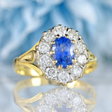 Ellibelle Jewellery Vintage 1986 Ceylon Sapphire & Diamond 18ct Gold Cluster Ring