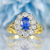 Ellibelle Jewellery Vintage 1986 Ceylon Sapphire & Diamond 18ct Gold Cluster Ring