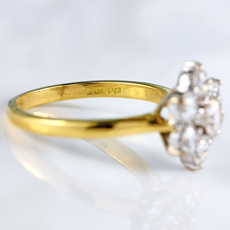 Ellibelle Jewellery Vintage 1986 Diamond 18ct Gold Daisy Cluster Ring (1.26cts)