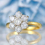 Ellibelle Jewellery Vintage 1986 Diamond 18ct Gold Daisy Cluster Ring (1.26cts)