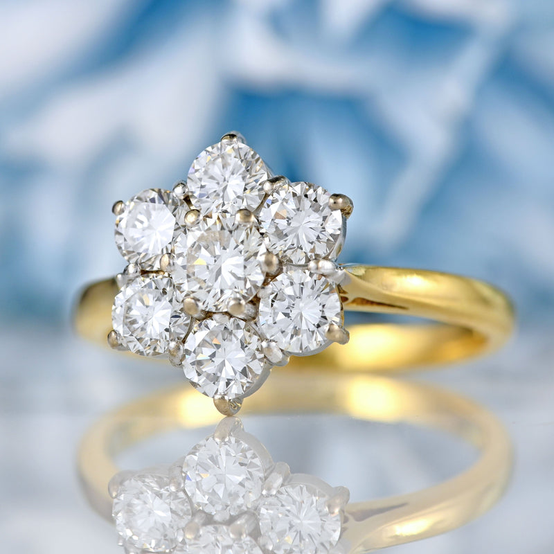 Ellibelle Jewellery Vintage 1986 Diamond 18ct Gold Daisy Cluster Ring (1.26cts)