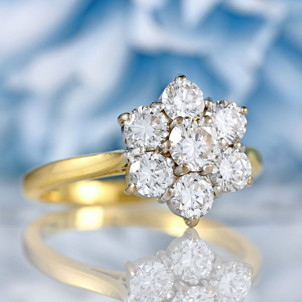 Ellibelle Jewellery Vintage 1986 Diamond 18ct Gold Daisy Cluster Ring (1.26cts)