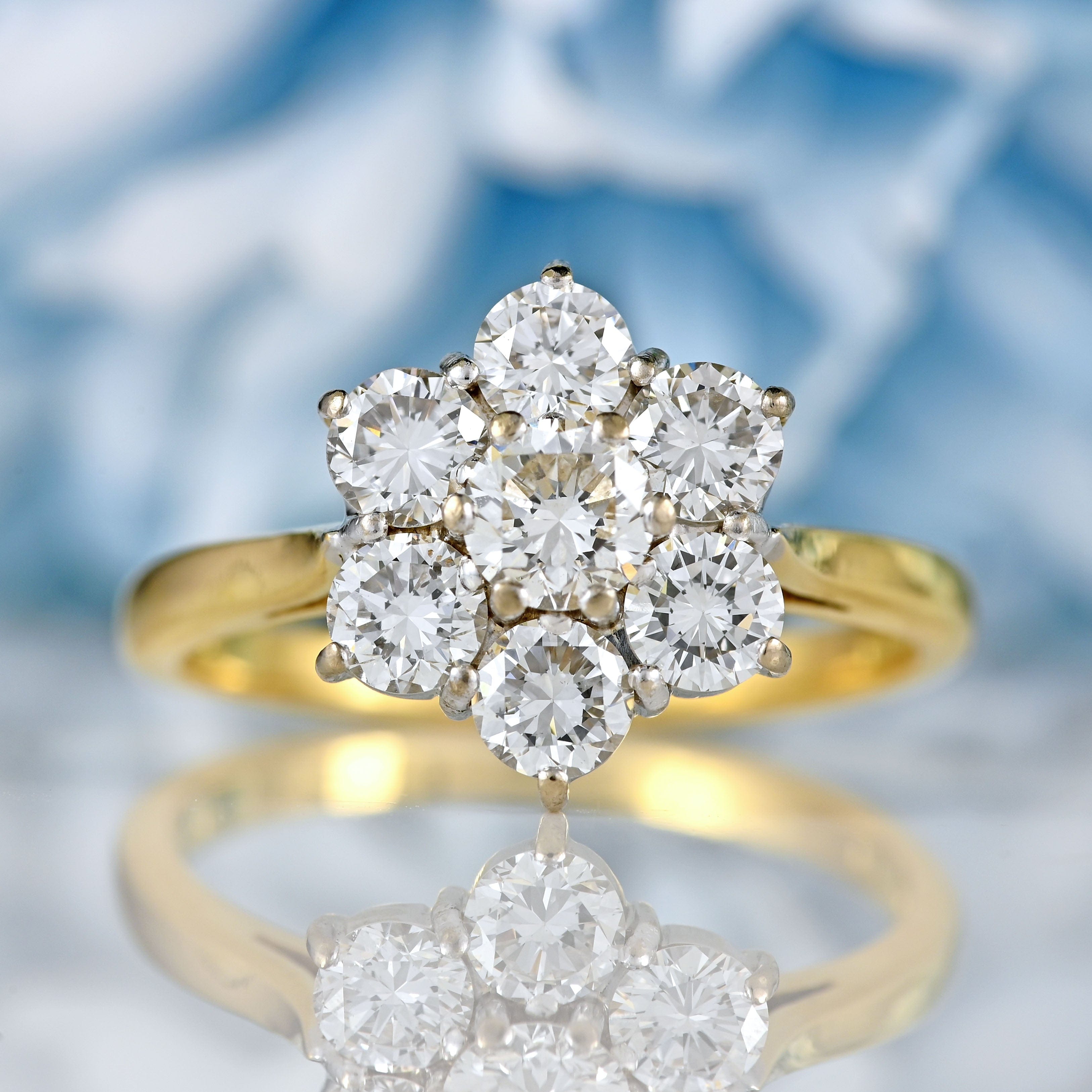 Ellibelle Jewellery Vintage 1986 Diamond 18ct Gold Daisy Cluster Ring (1.26cts)