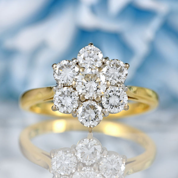 Ellibelle Jewellery Vintage 1986 Diamond 18ct Gold Daisy Cluster Ring (1.26cts)