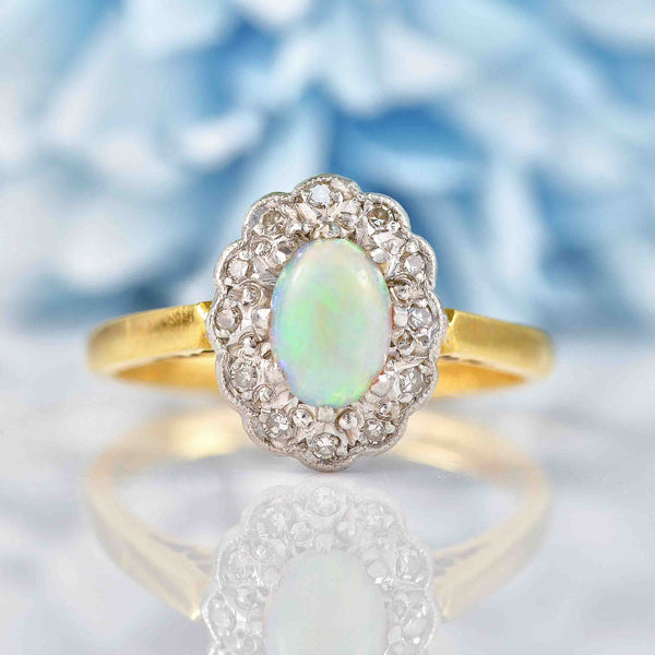 Ellibelle Jewellery Vintage 1986 Opal & Diamond 18ct Gold Platinum Ring