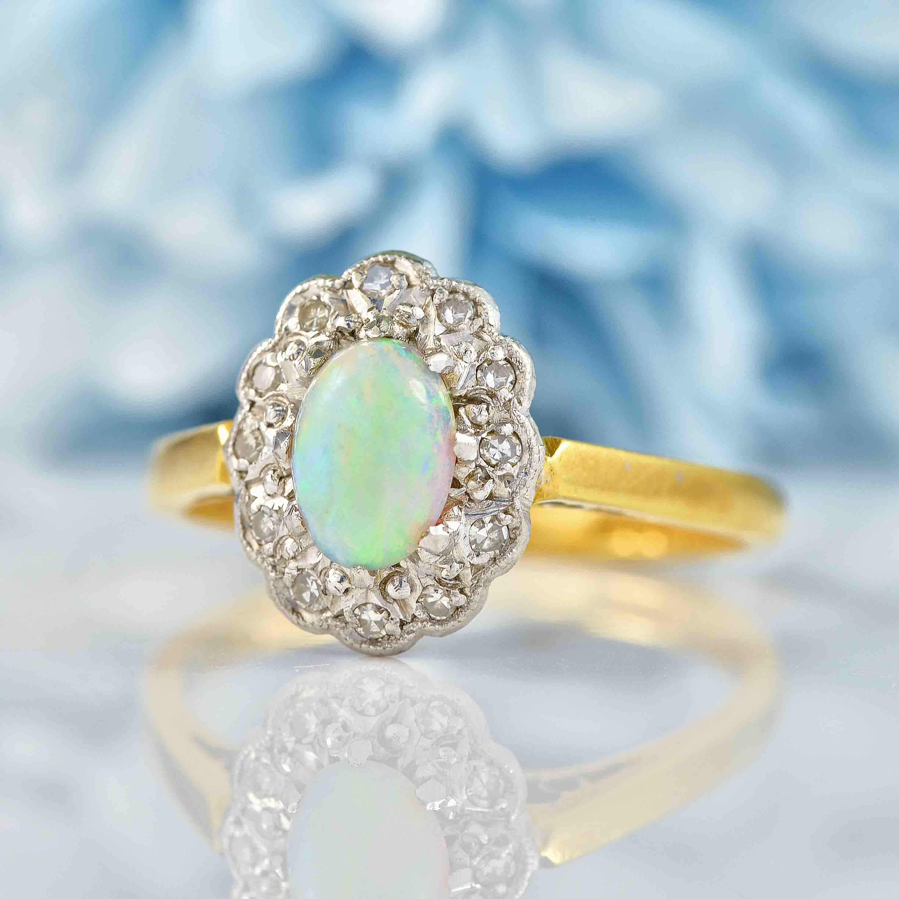 Ellibelle Jewellery Vintage 1986 Opal & Diamond 18ct Gold Platinum Ring