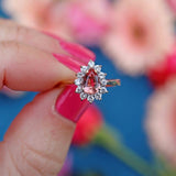 Ellibelle Jewellery Vintage 1986 Rose-Pink Topaz & Diamond 18ct Gold Pear Cluster Ring