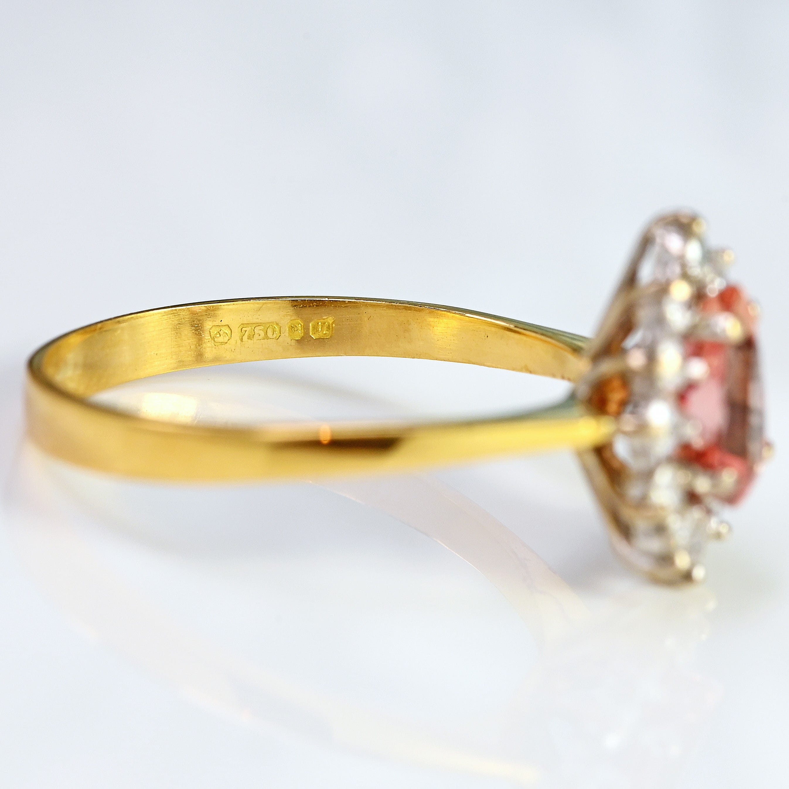 Ellibelle Jewellery Vintage 1986 Rose-Pink Topaz & Diamond 18ct Gold Pear Cluster Ring