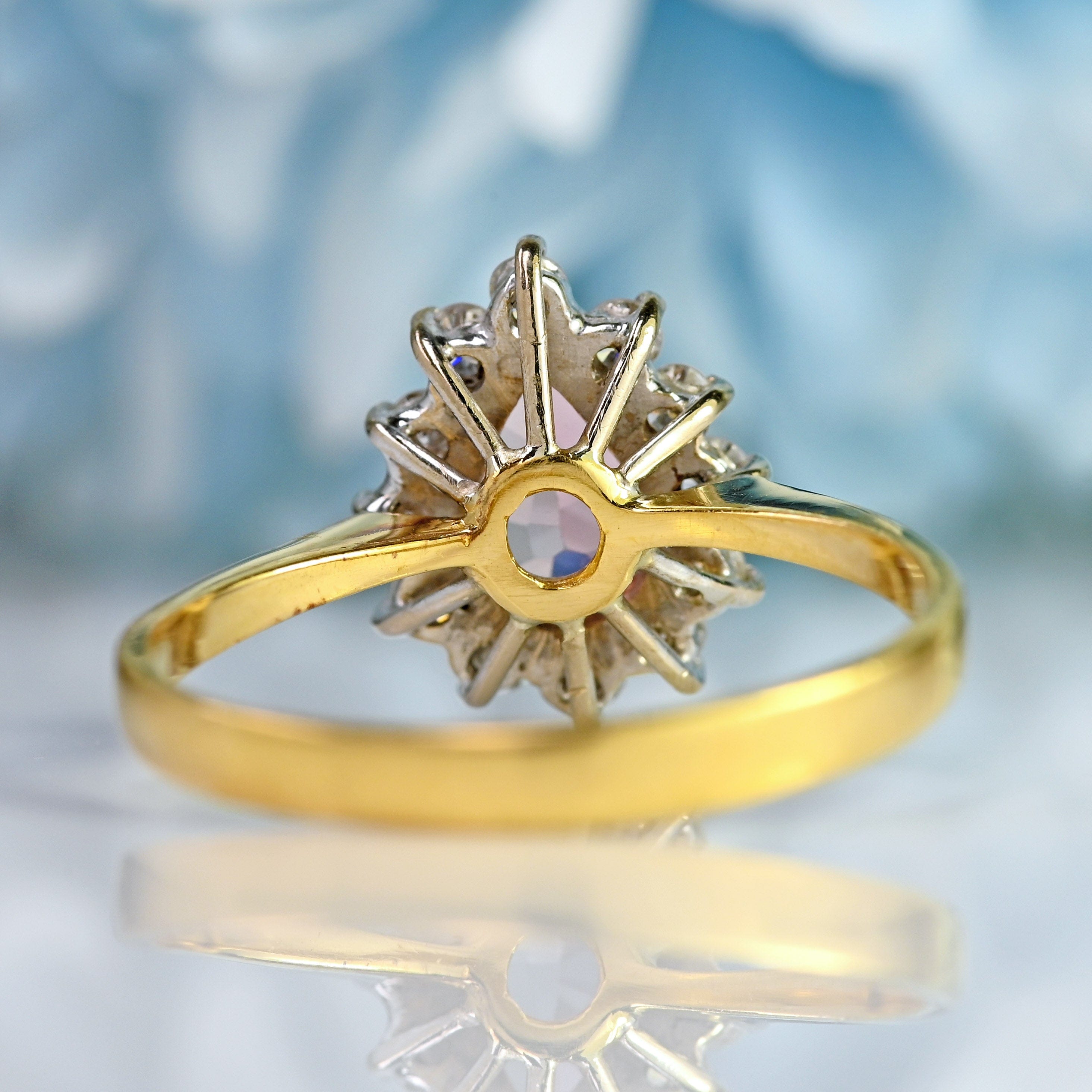 Ellibelle Jewellery Vintage 1986 Rose-Pink Topaz & Diamond 18ct Gold Pear Cluster Ring