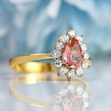 Ellibelle Jewellery Vintage 1986 Rose-Pink Topaz & Diamond 18ct Gold Pear Cluster Ring