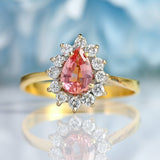 Ellibelle Jewellery Vintage 1986 Rose-Pink Topaz & Diamond 18ct Gold Pear Cluster Ring
