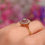 Ellibelle Jewellery Vintage 1986 Ruby & Diamond 18ct Gold Cluster Ring