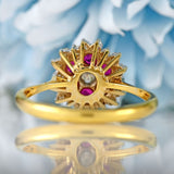 Ellibelle Jewellery Vintage 1986 Ruby & Diamond 18ct Gold Cluster Ring