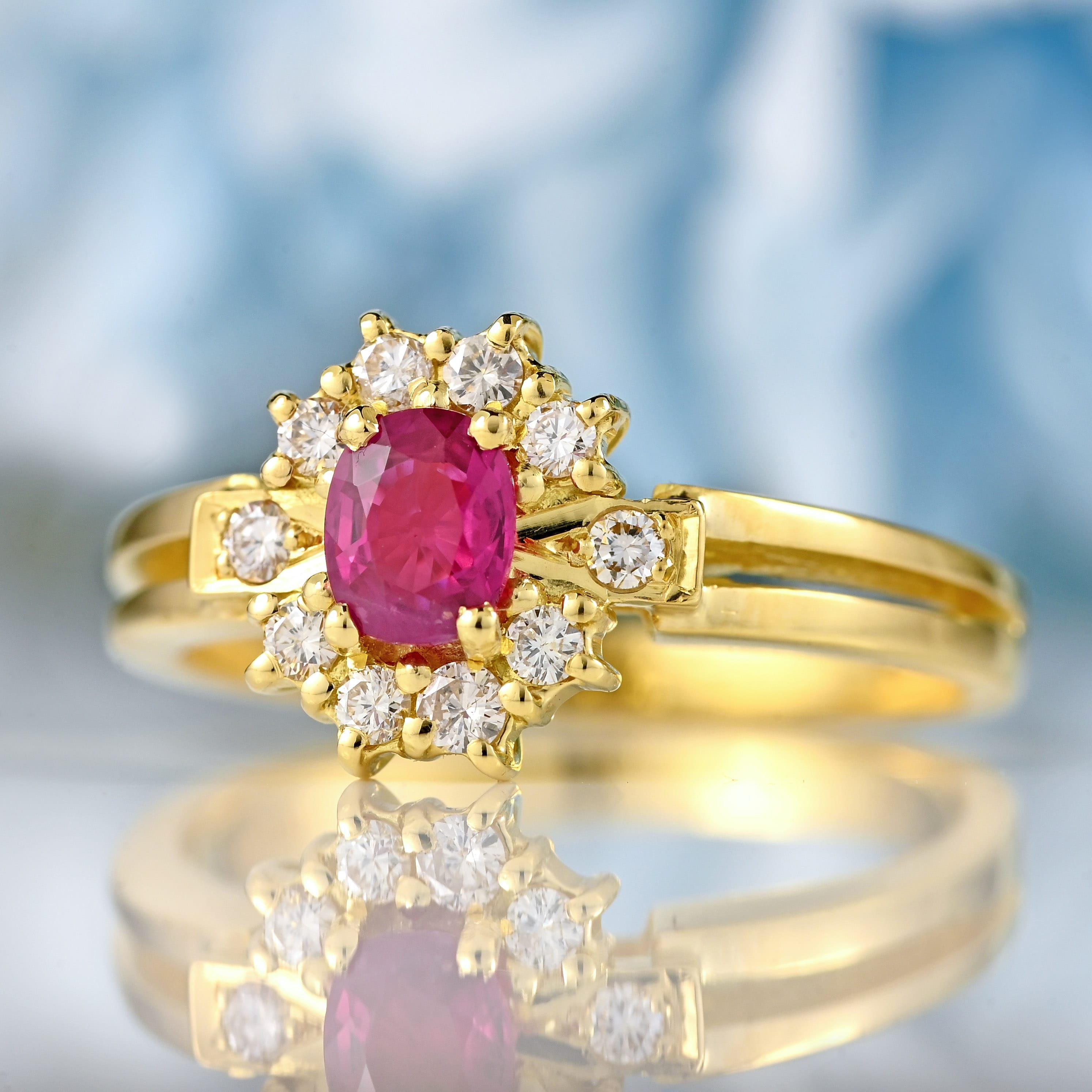 Ellibelle Jewellery Vintage 1986 Ruby & Diamond 18ct Gold Cluster Ring