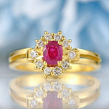 Ellibelle Jewellery Vintage 1986 Ruby & Diamond 18ct Gold Cluster Ring