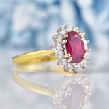 Ellibelle Jewellery Vintage 1986 Ruby & Diamond 18ct Gold Cluster Ring