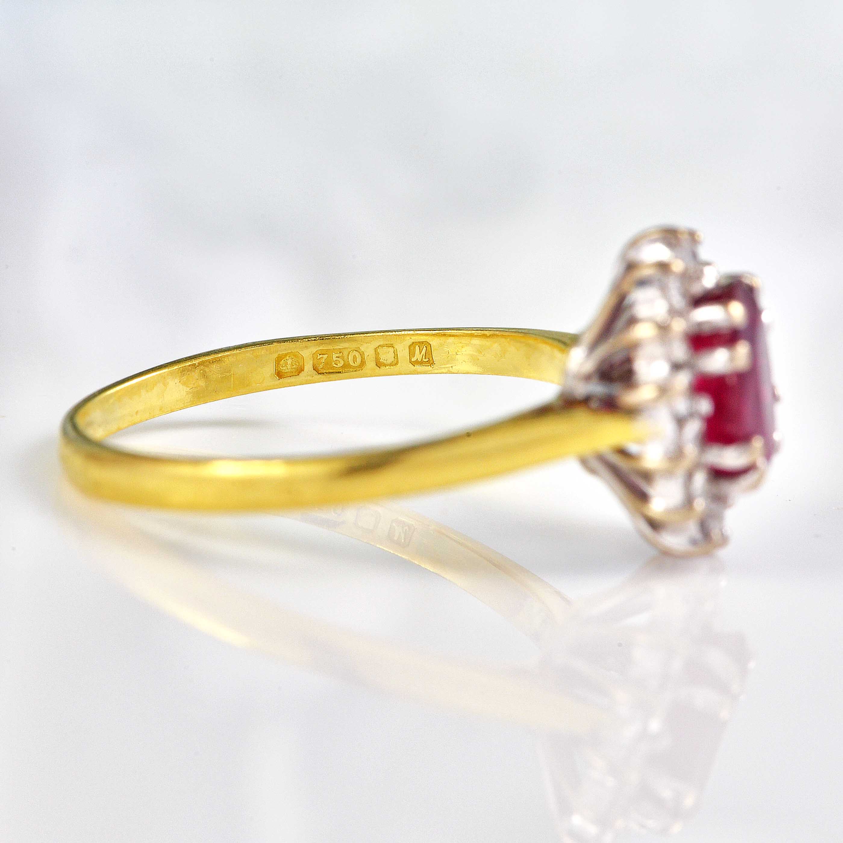 Ellibelle Jewellery Vintage 1986 Ruby & Diamond 18ct Gold Cluster Ring