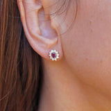 Ellibelle Jewellery Vintage 1986 Ruby & Diamond 18ct Gold Oval Cluster Stud Earrings