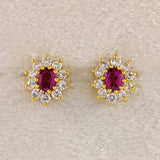 Ellibelle Jewellery Vintage 1986 Ruby & Diamond 18ct Gold Oval Cluster Stud Earrings