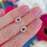 Ellibelle Jewellery Vintage 1986 Ruby & Diamond 18ct Gold Oval Cluster Stud Earrings