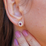 Ellibelle Jewellery Vintage 1986 Ruby & Diamond 18ct Gold Oval Cluster Stud Earrings