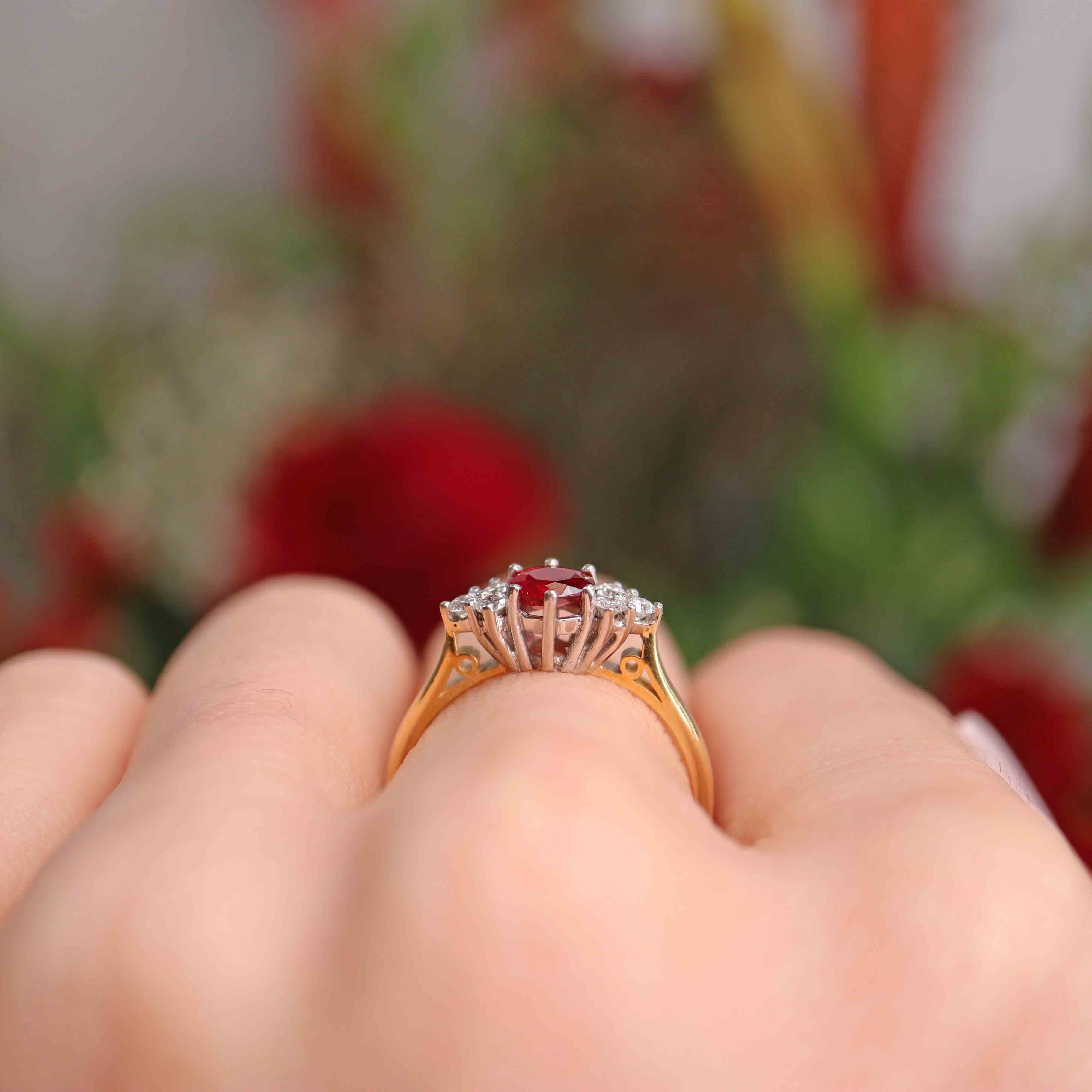 Ellibelle Jewellery Vintage 1986 Ruby & Diamond 18ct Gold Ring