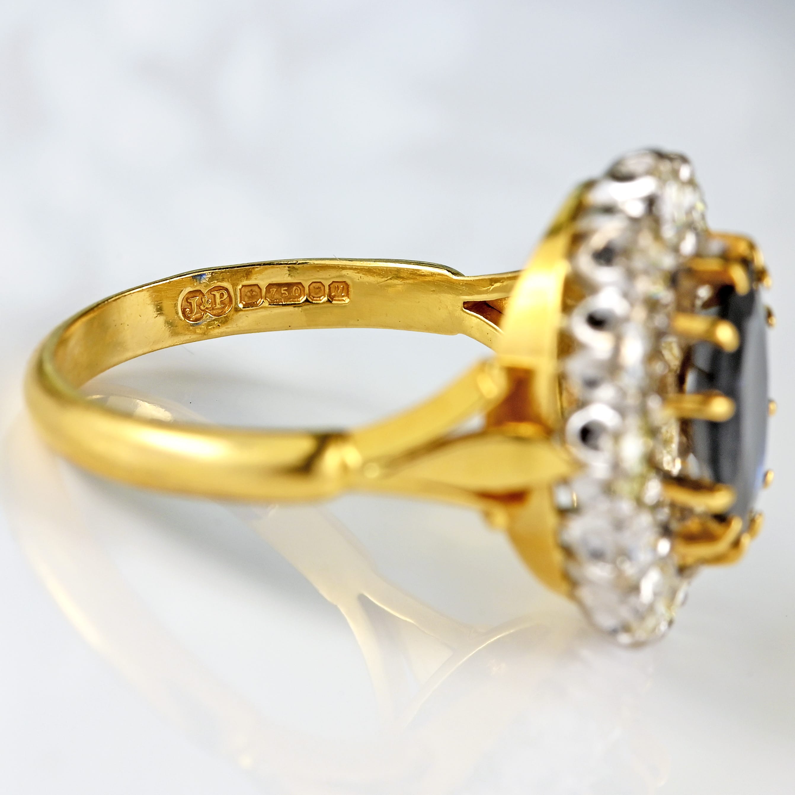 Ellibelle Jewellery Vintage 1986 Sapphire & Diamond 18ct Gold Cluster Engagement Ring (1.95cts)