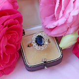 Ellibelle Jewellery Vintage 1986 Sapphire & Diamond 18ct Gold Cluster Engagement Ring (1.95cts)
