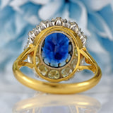 Ellibelle Jewellery Vintage 1986 Sapphire & Diamond 18ct Gold Cluster Engagement Ring (1.95cts)