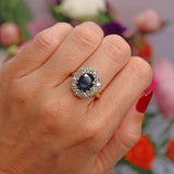 Ellibelle Jewellery Vintage 1986 Sapphire & Diamond 18ct Gold Cluster Engagement Ring (1.95cts)