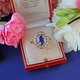 Ellibelle Jewellery Vintage 1986 Sapphire & Diamond 18ct Gold Cluster Engagement Ring (2.30cts)