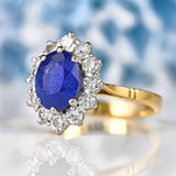 Ellibelle Jewellery Vintage 1986 Sapphire & Diamond 18ct Gold Cluster Engagement Ring (2.42ct)