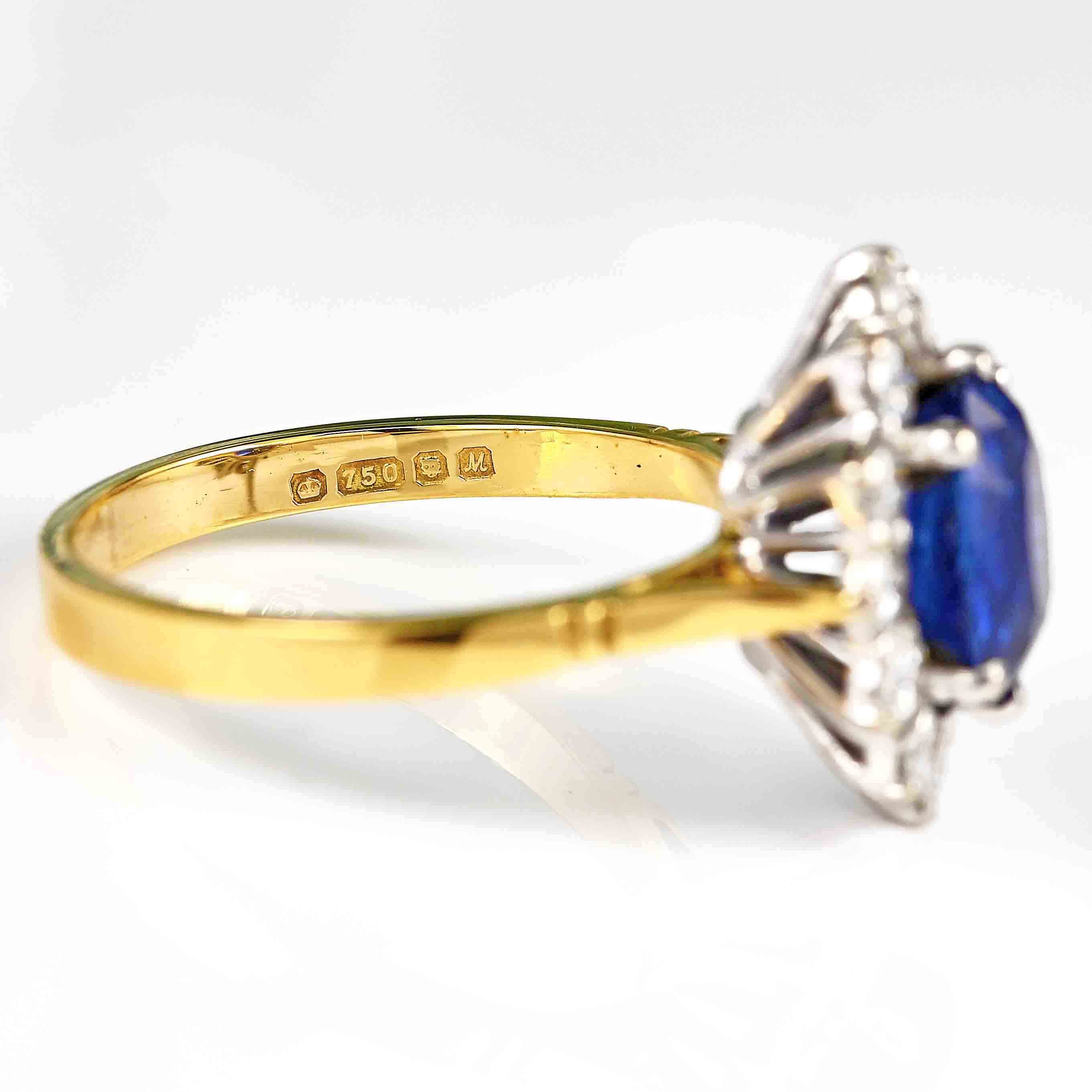 Ellibelle Jewellery Vintage 1986 Sapphire & Diamond 18ct Gold Cluster Engagement Ring (2.42ct)