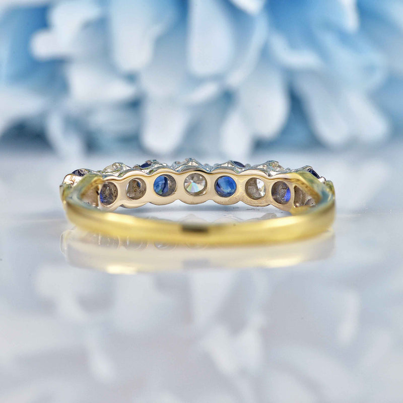 Ellibelle Jewellery Vintage 1986 Sapphire & Diamond 18ct Gold Half-Eternity Band Ring