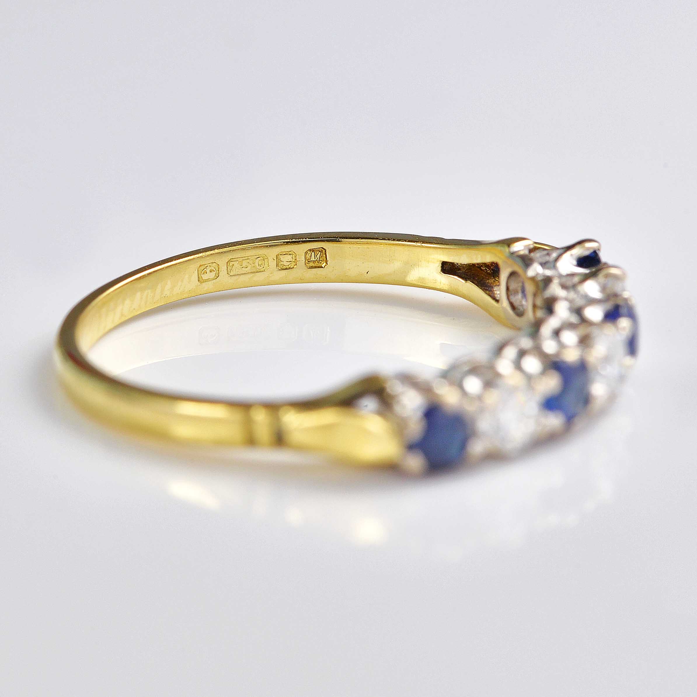 Ellibelle Jewellery Vintage 1986 Sapphire & Diamond 18ct Gold Half-Eternity Band Ring