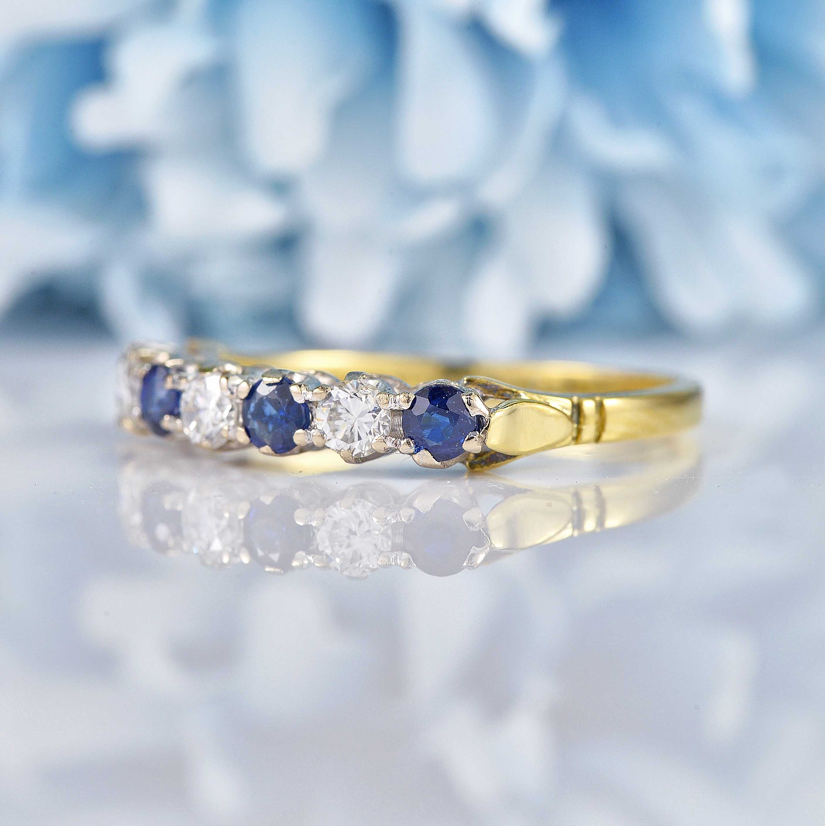 Ellibelle Jewellery Vintage 1986 Sapphire & Diamond 18ct Gold Half-Eternity Band Ring